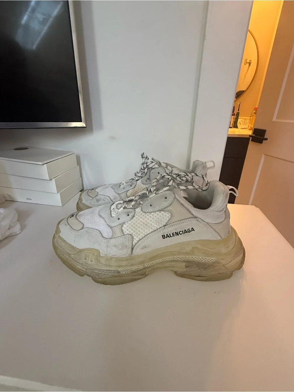 Balenciaga White and Off-White Chunky Triple S Sneakers
